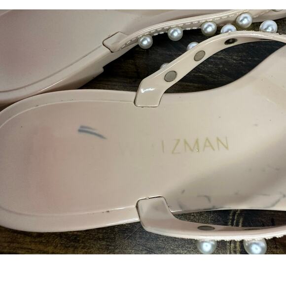 Stuart Weitzman Pearl Embellished Sandals in Nude - Picture 5 of 8
